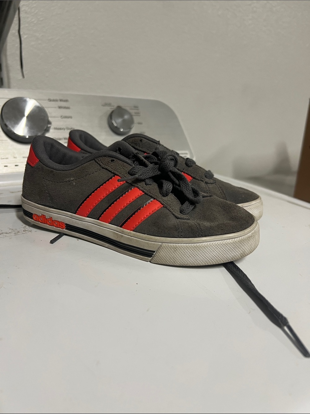 adidas Kids Black Sneakers with Red Stripes